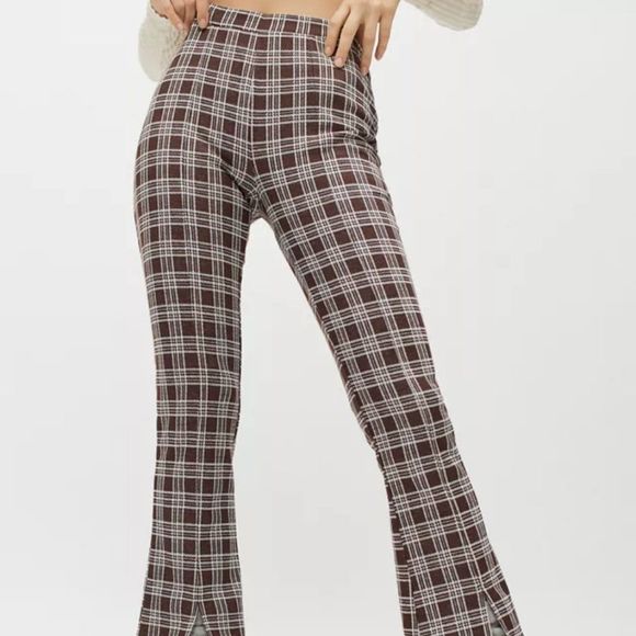 Plaid Urban Renewal Womens Slit-leg Pants with Flare Crop Y2K - Picture 2 of 6